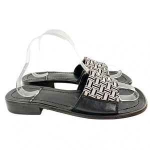 Me Too sandals size 8 fiesta black white leather woven slides vintage 90s Y2k
